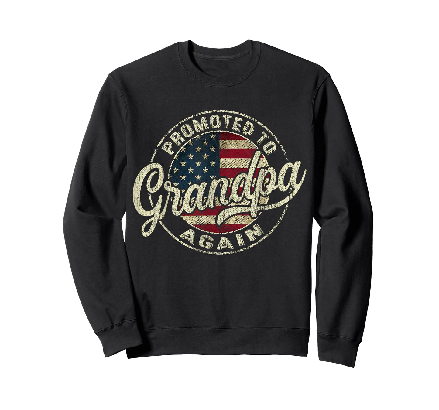 Mens Promoted to Grandpa Again Pregnancy Expecting Baby USA Flag T-Shirt