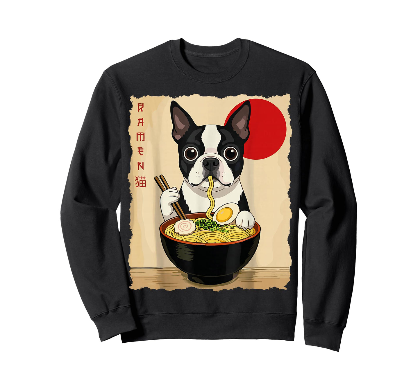 Funny Boston Terrier Ramen Kawaii Anime Japanese Graphic Men T-Shirt