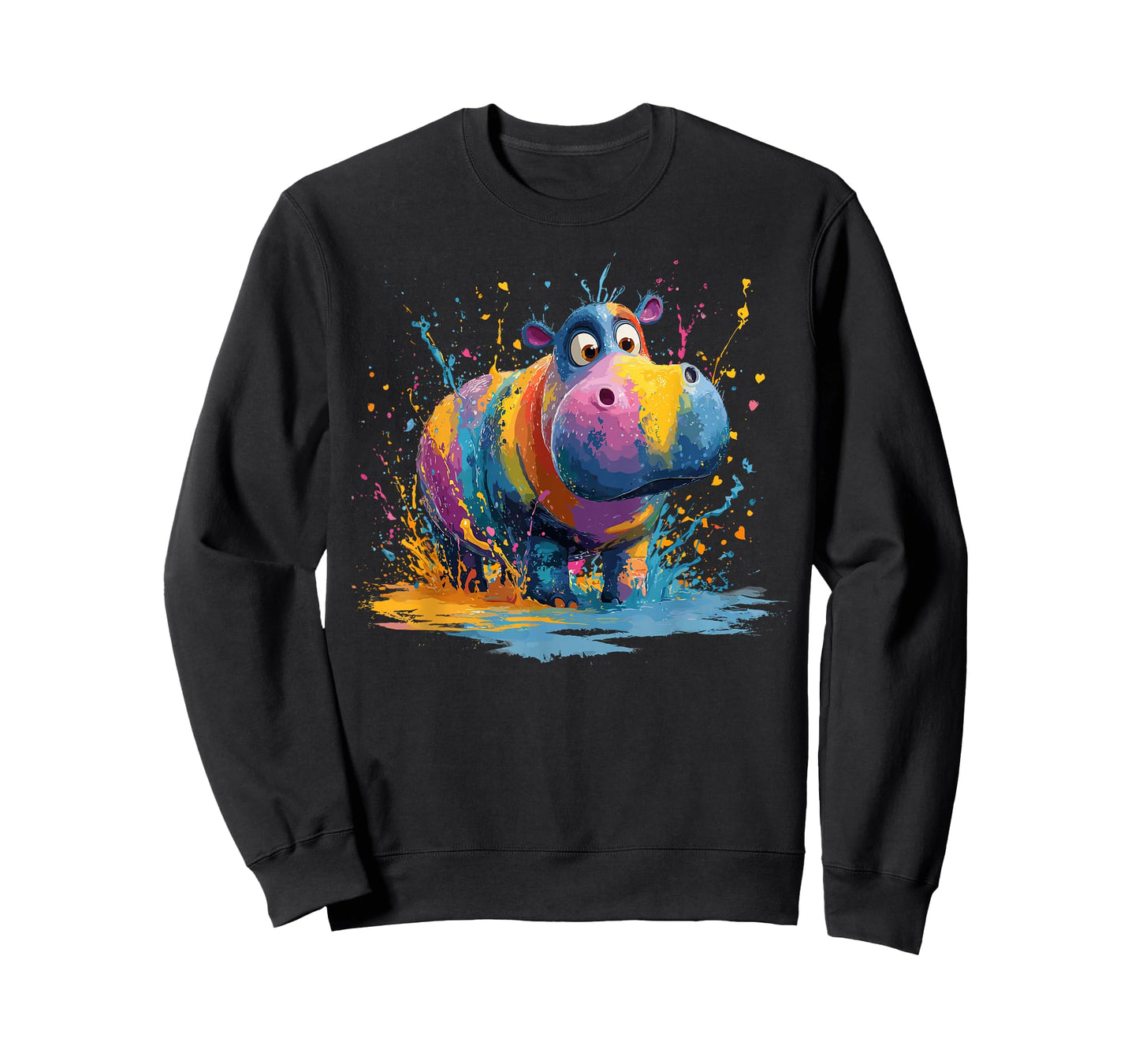 Rainbow Hippo Paint Splash Expression T-Shirt