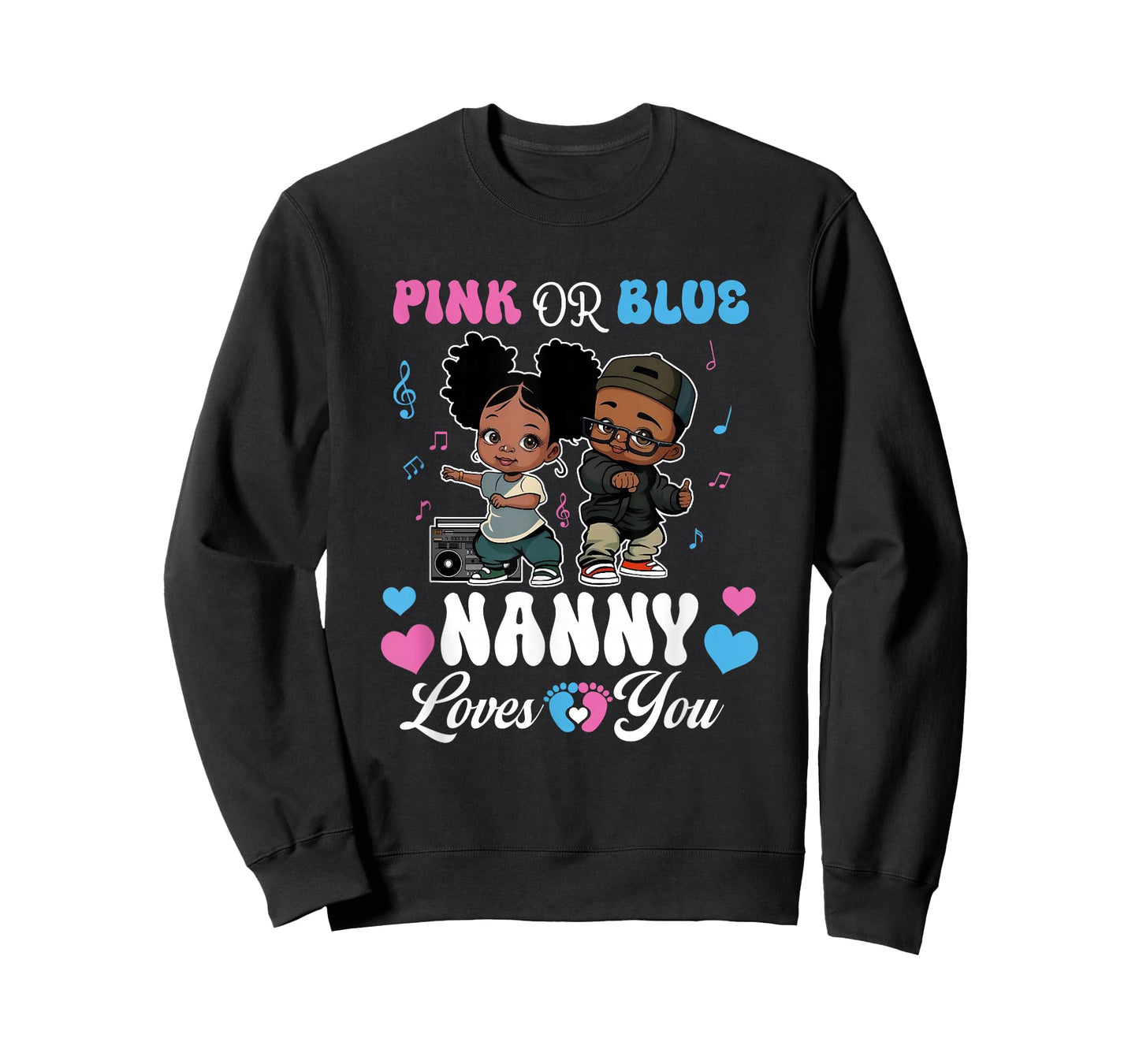 Pink Or Blue Nanny Loves You Black Baby Gender Reveal T-Shirt