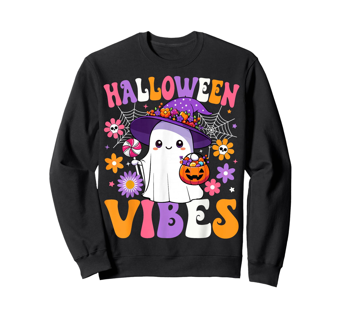 Groovy Halloween Vibes Spooky Season Ghost Pumpkin Halloween T-Shirt