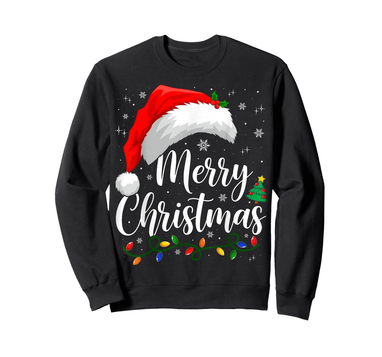 Merry Christmas Lights Santa Hat Xmas Family Matching Pajama T-Shirt