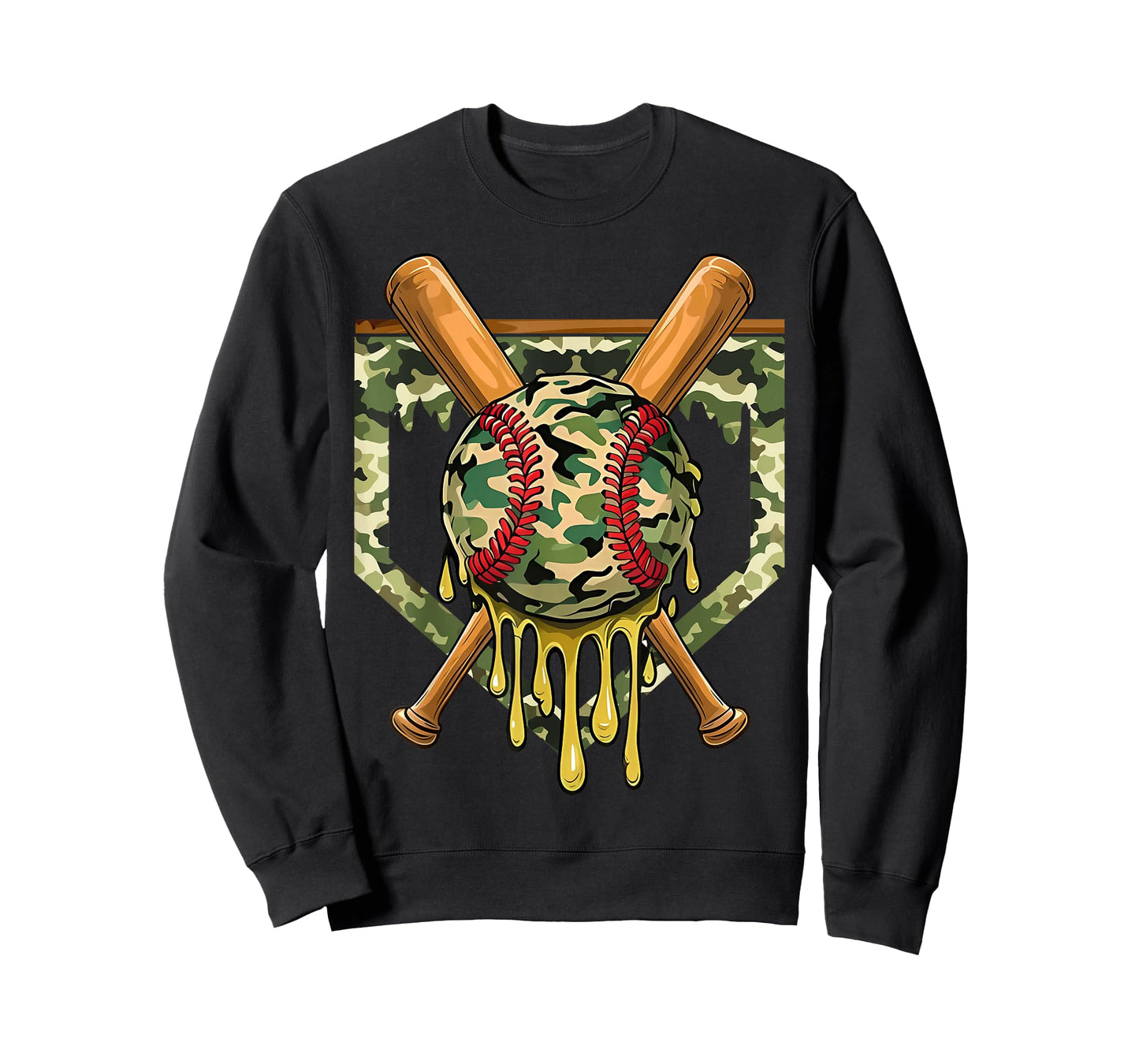 Baseball Drip for Boys Ice Cream Dripping Boys Baseball Camo T-Shirt