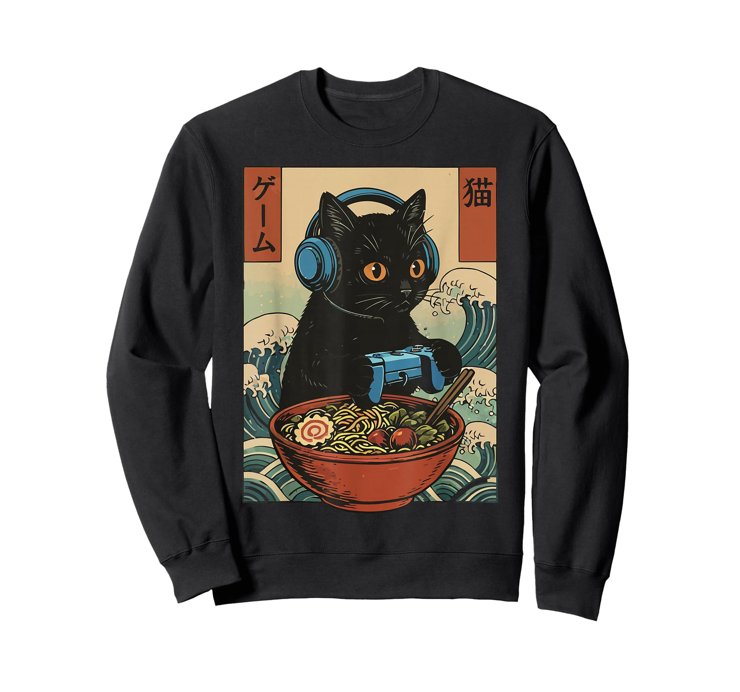 Cute Kawaii Gamer Cat Funny Ramen Retro Japanese Cat Gaming T-Shirt