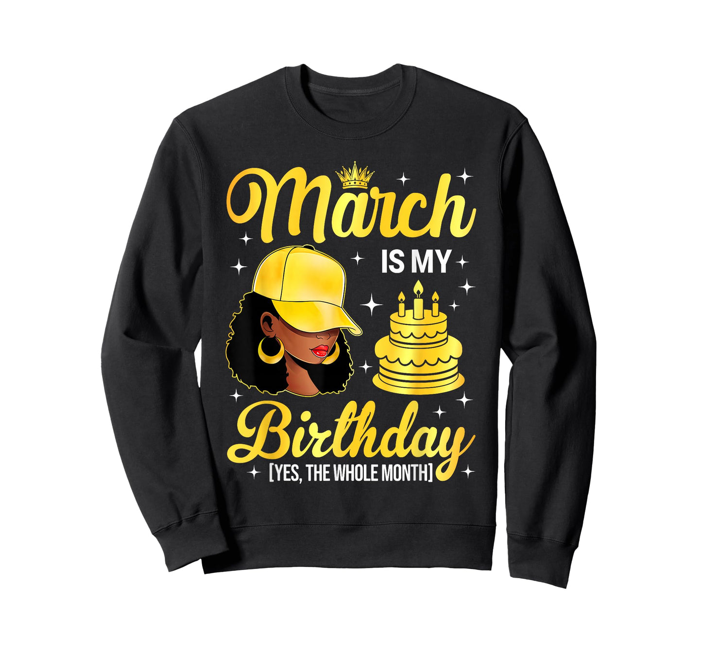 March is My Birthday Black Woman Afro Queen Bday Month T-Shirt