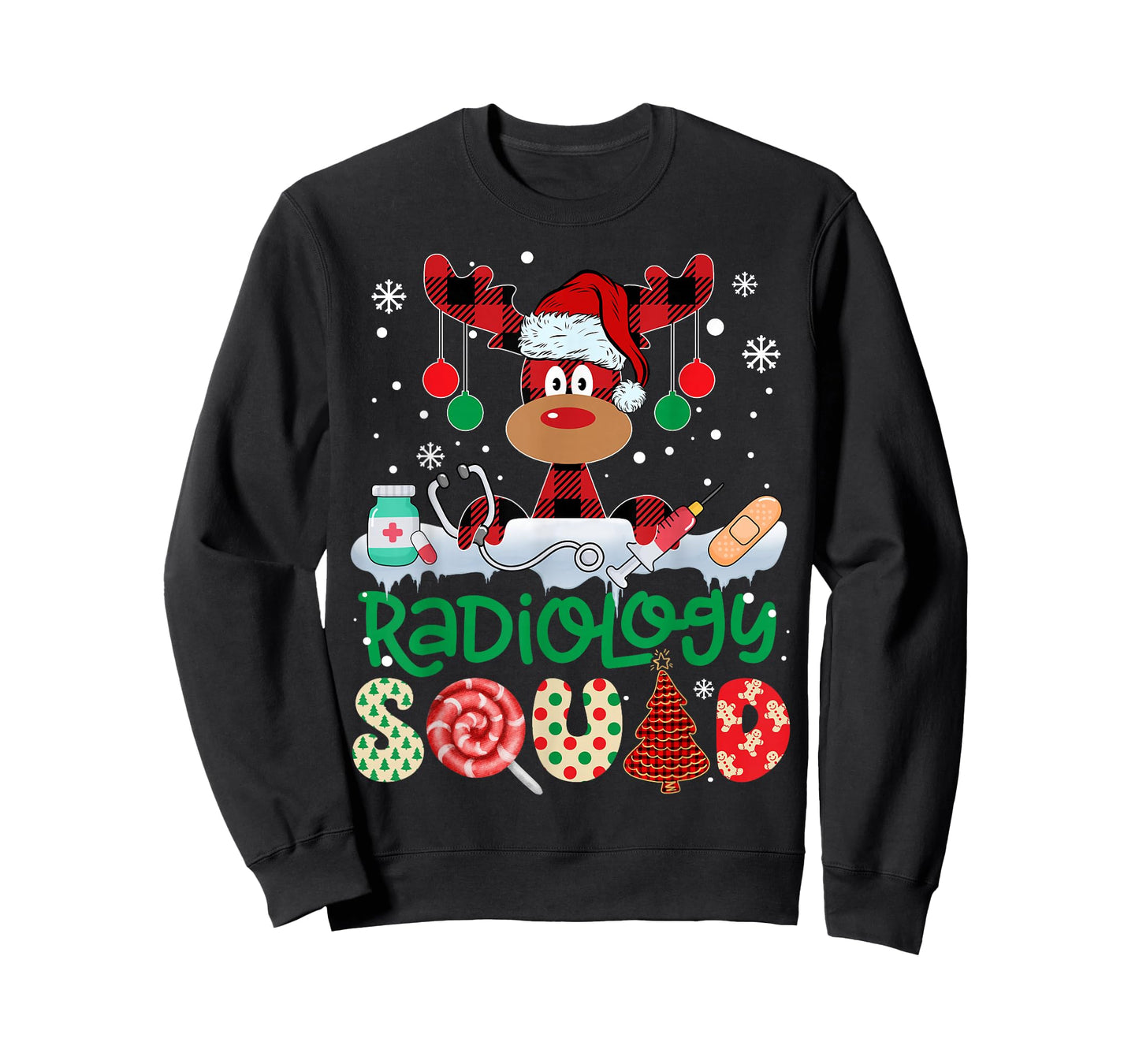 Radiology Squad Nurse Reindeer Buffalo Red Plaid Christmas T-Shirt