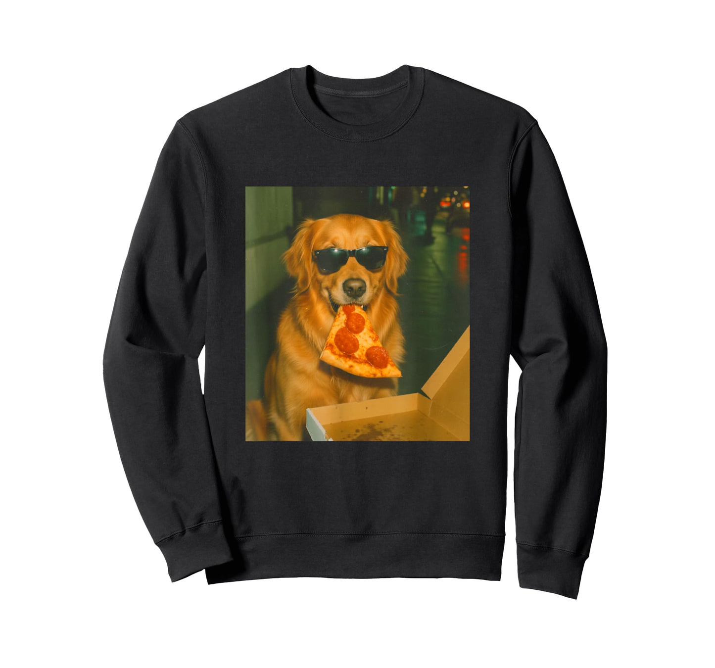 Funny Golden Retriever Dog Eating Pizza Meme Retro T-Shirt