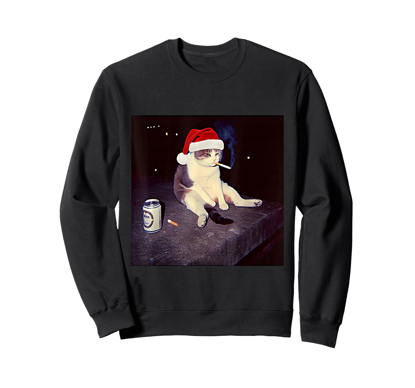 Cigarette Kitten Christmas Hat Cat Smoking Meme Brainrot T-Shirt
