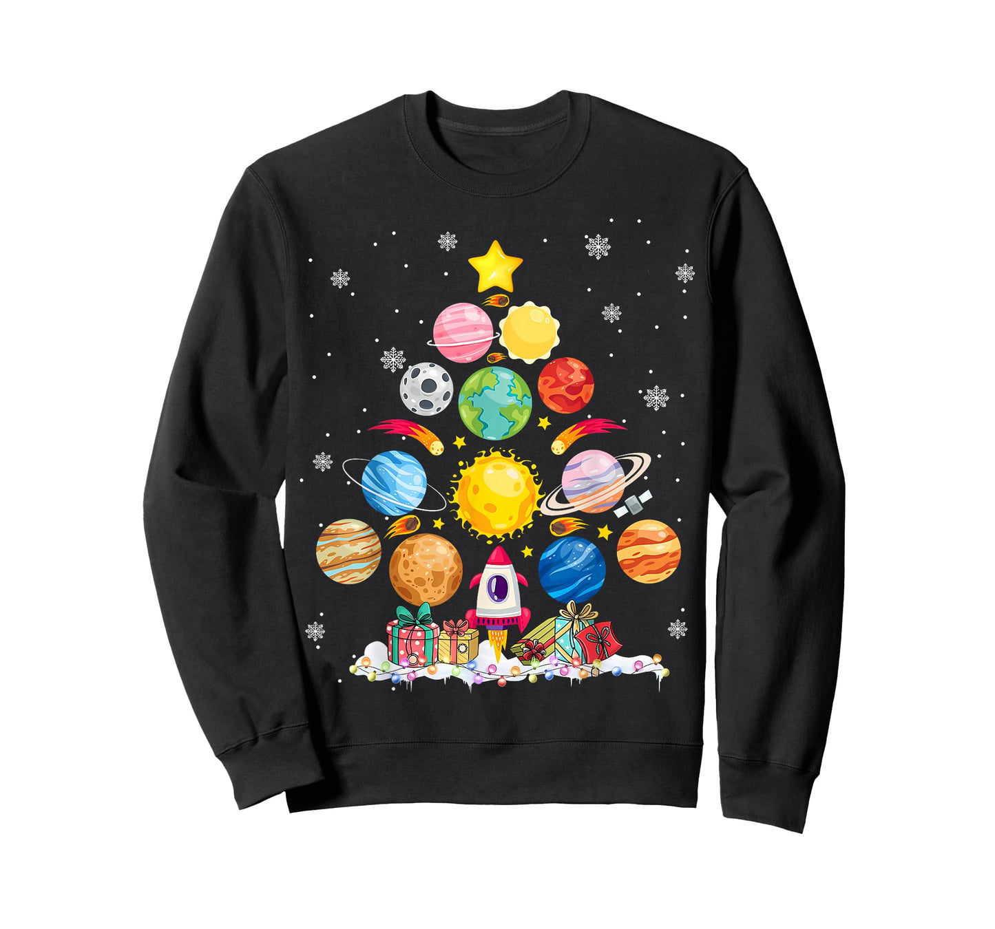 Funny Solar System Space Planets Tree Christmas Pajama Xmas T-Shirt