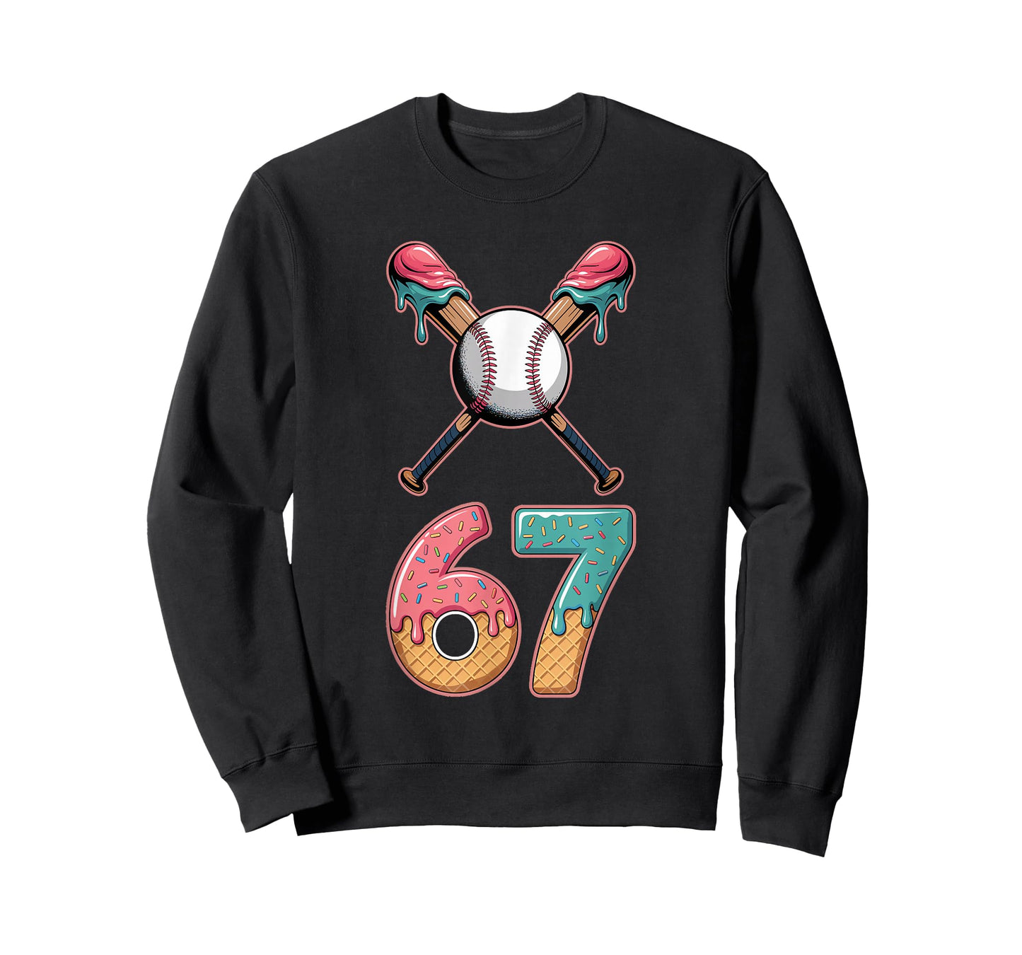 Number 67 Player 67th Birthday Baseball Drip Ice Cream 67 T-Shirt