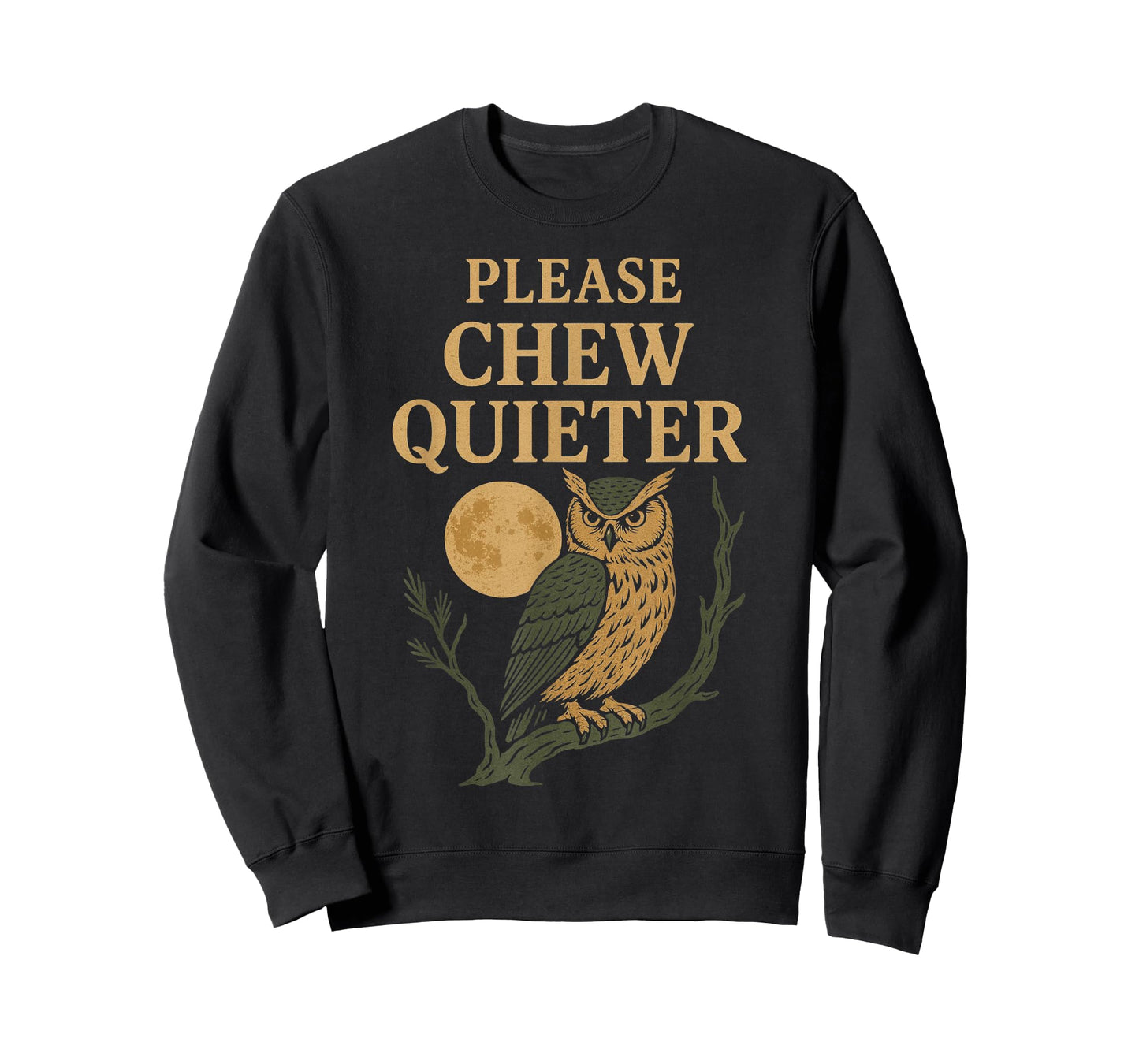 Please Chew Quieter Fanny Christmas Novelty Owl Artwork T-Shirt