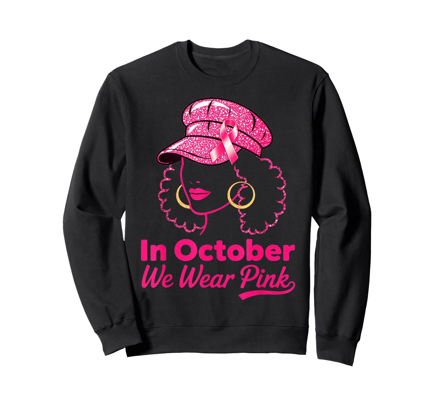 in October We Wear Pink Black Women Breast Cancer Awareness T-Shirt