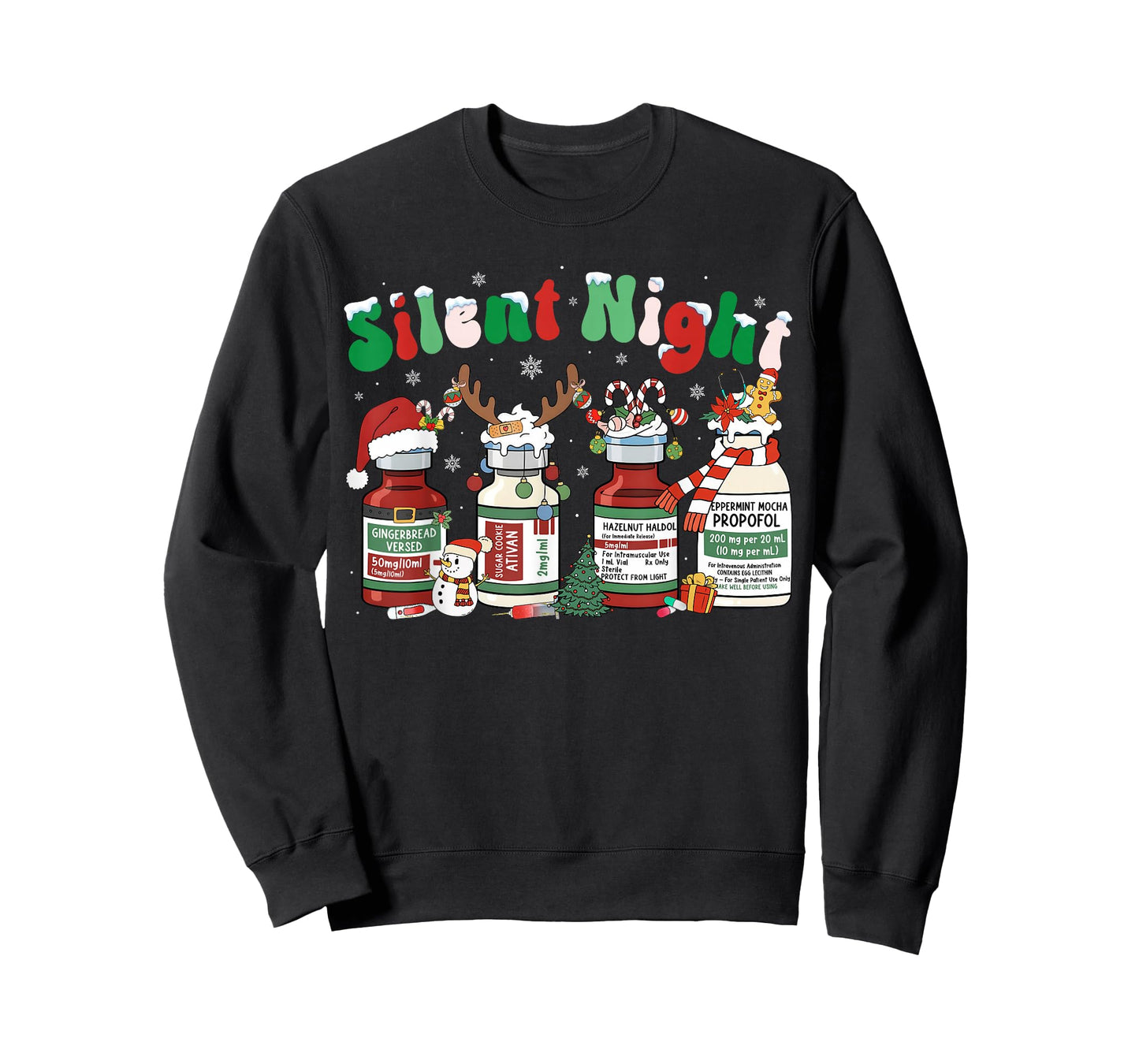 Retro Silent Night ICU Nurse Propofol Christmas Men Women T-Shirt