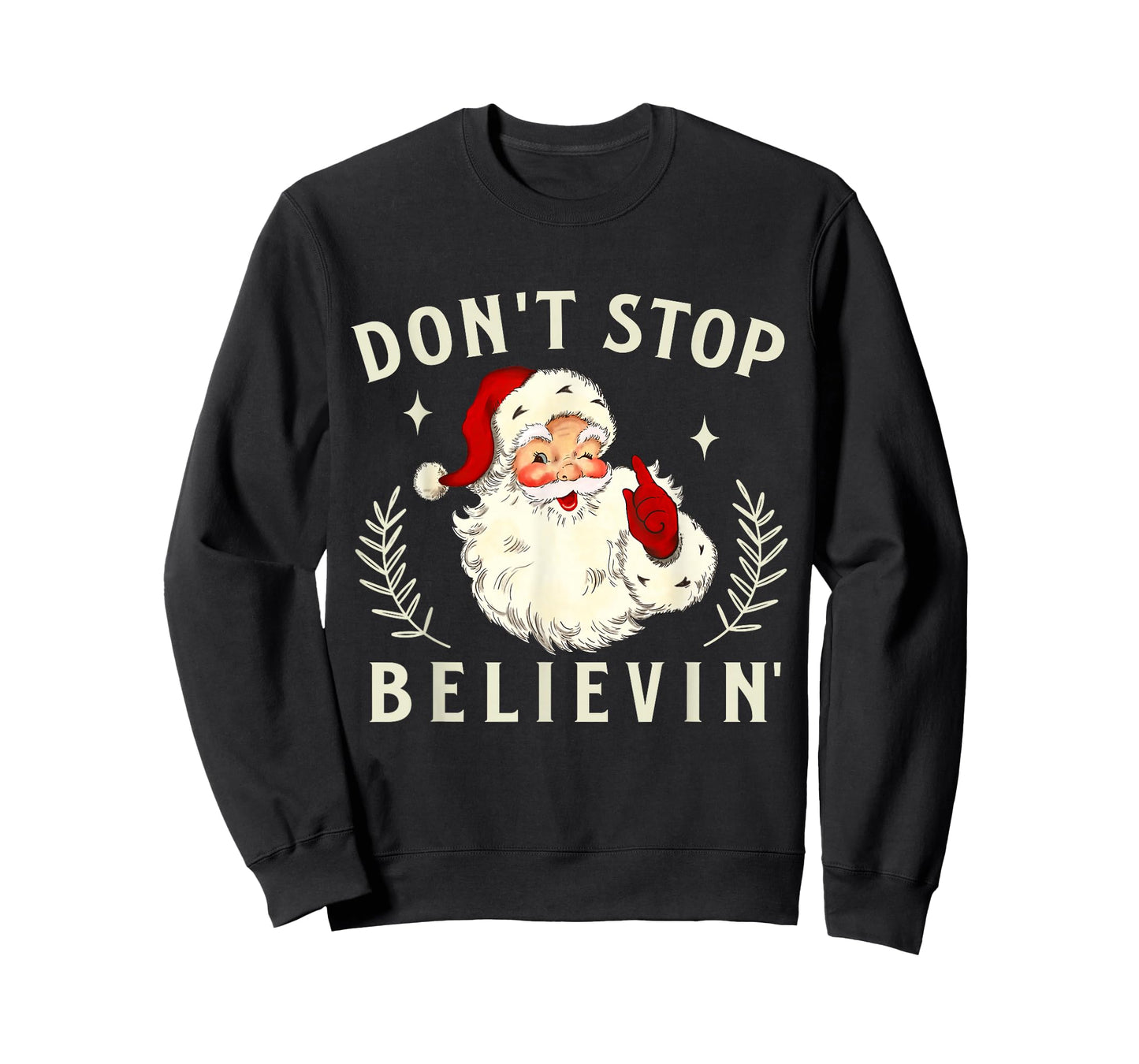 Vintage Retro Don't Stop Believing Santa Claus Matching Xmas T-Shirt