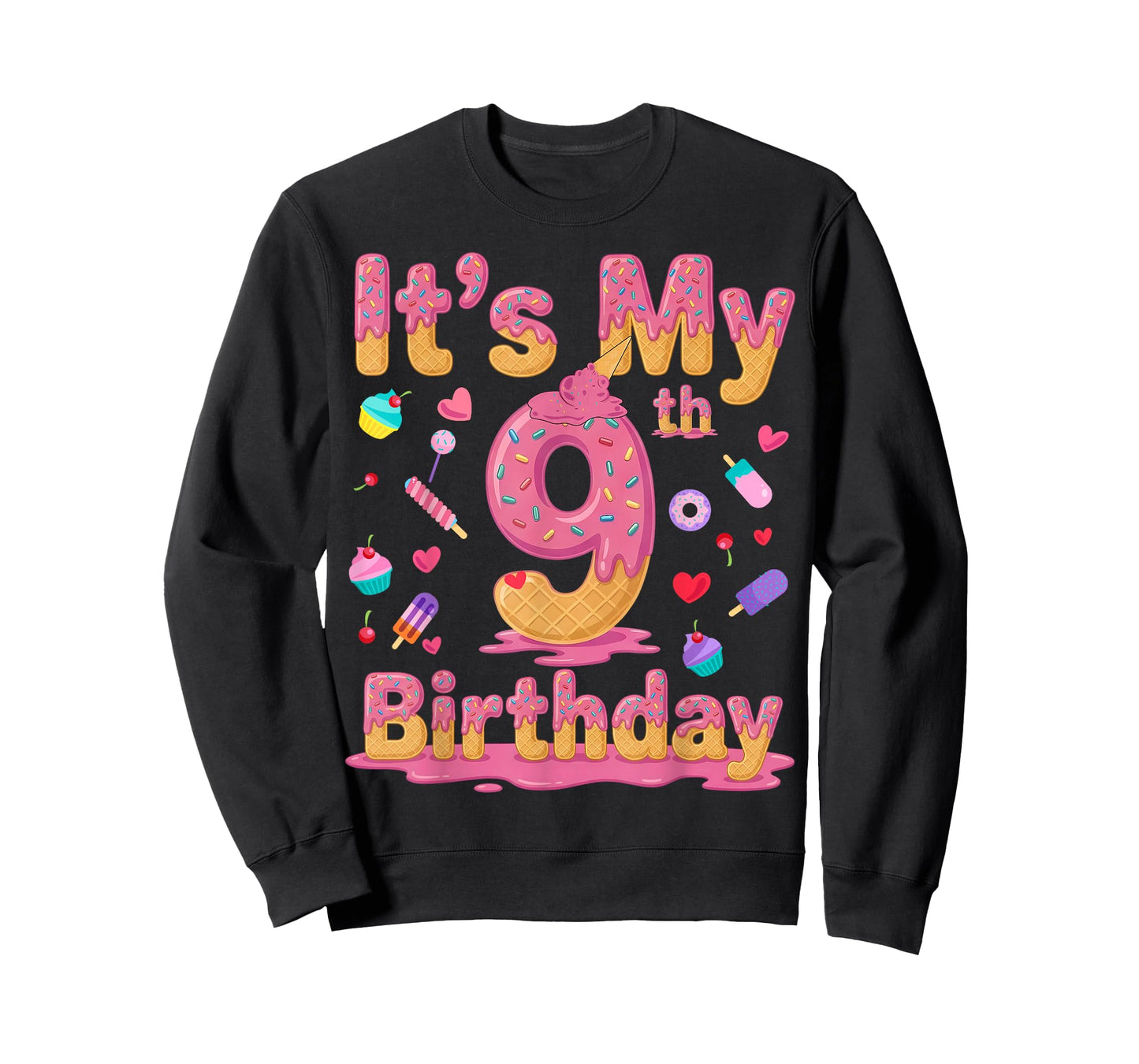 It's My 9th Birthday Girl Ice Cream Drip 9 Years Old T-Shirt