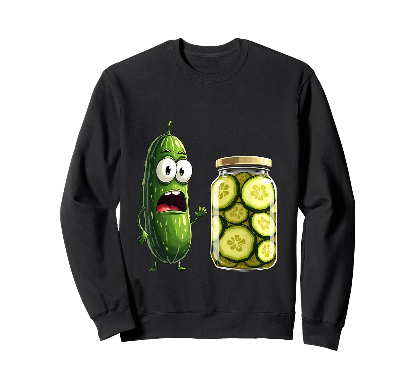 Surprised Pickle and Jar of Pickles Cartoon T-Shirt