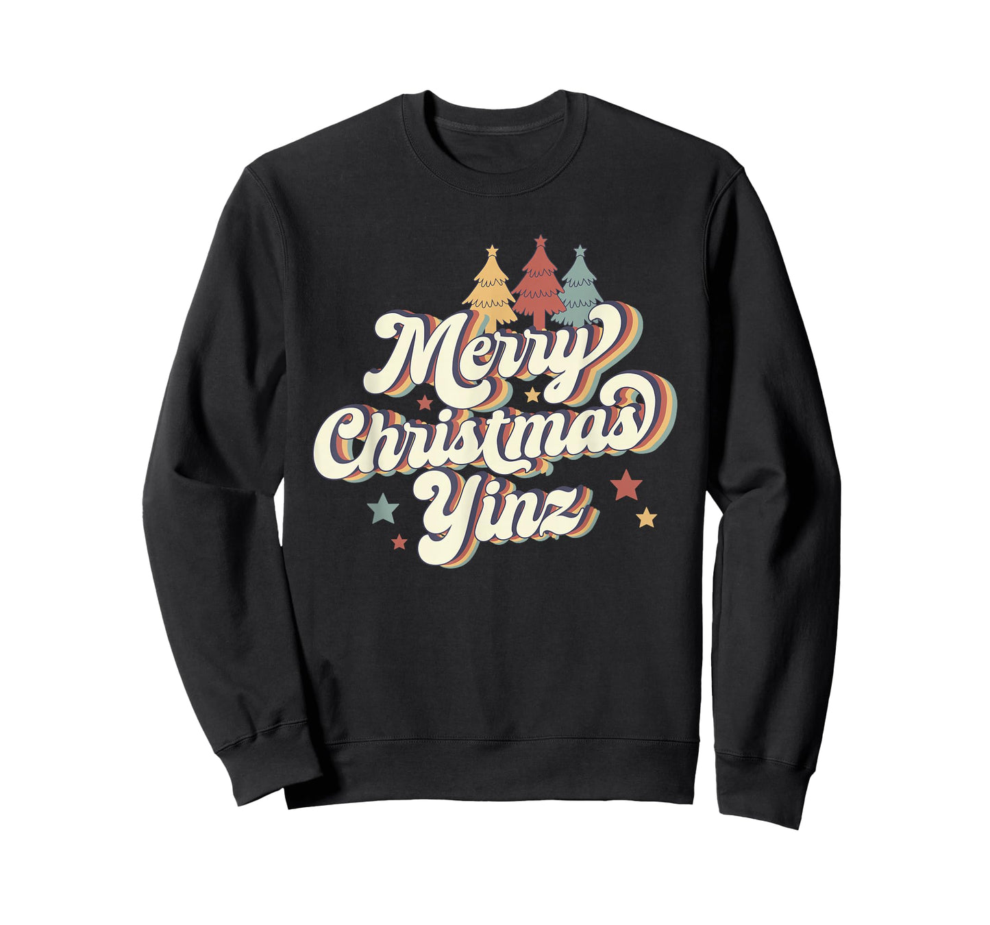 Merry Christmas Yinz Retro Pittsburgh Groovy Trees T-Shirt