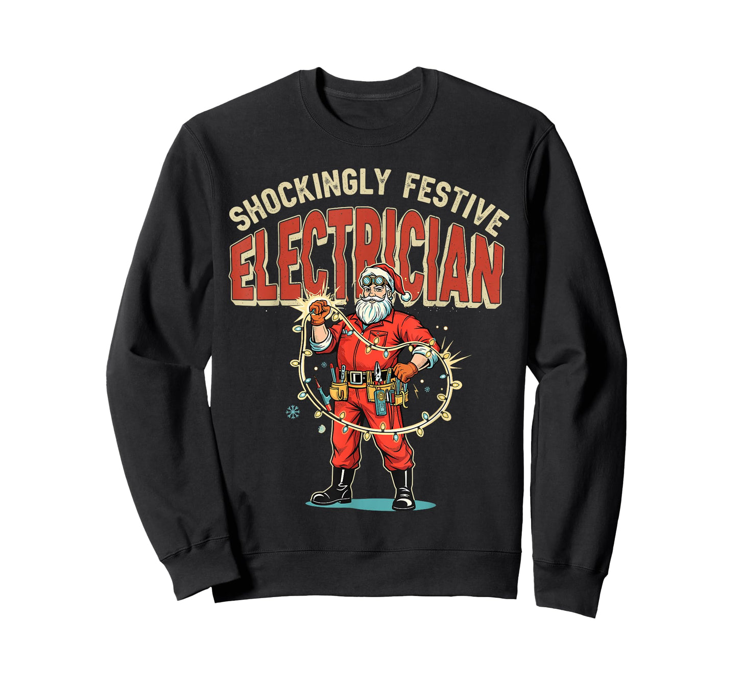 Funny Shockingly Festive Electrician Vintage Christmas Santa T-Shirt