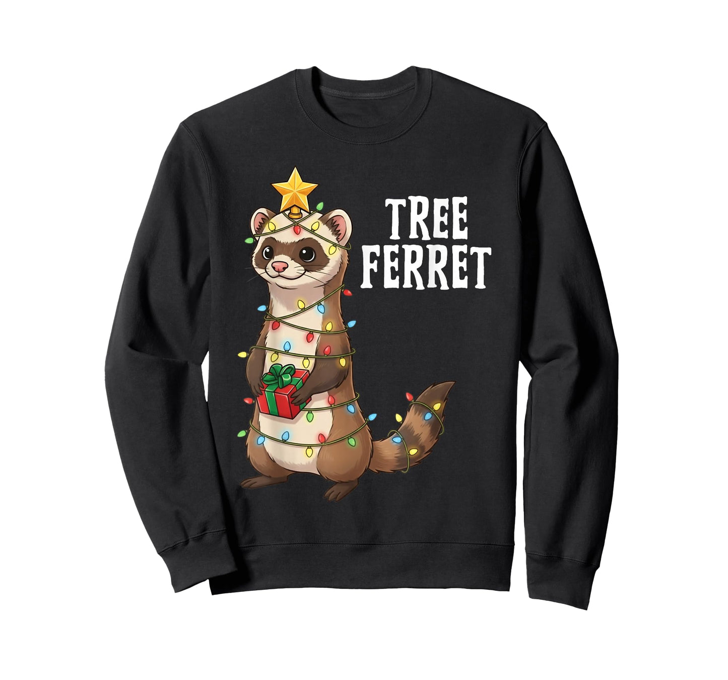Cute Tree Ferret Christmas Lights Holiday Design T-Shirt