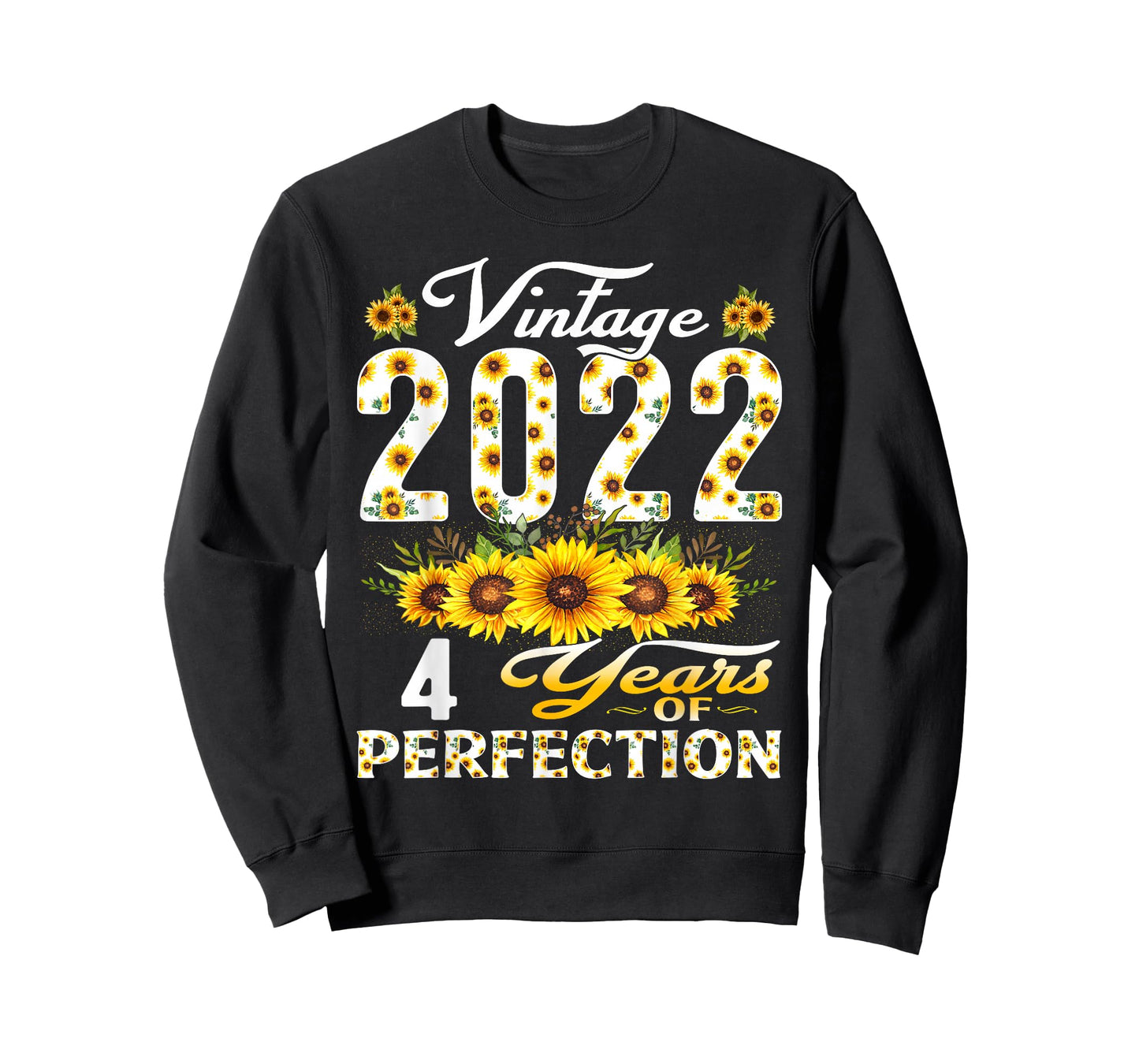 4 Year Old Vintage 2022 Sunflower 4th Birthday Girl T-Shirt