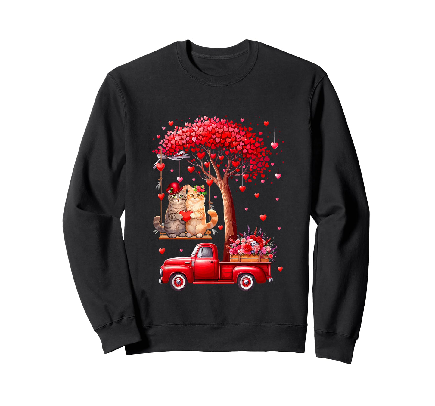 Couple Cats Valentine Hearts Tree Pickup Truck Owner T-Shirt