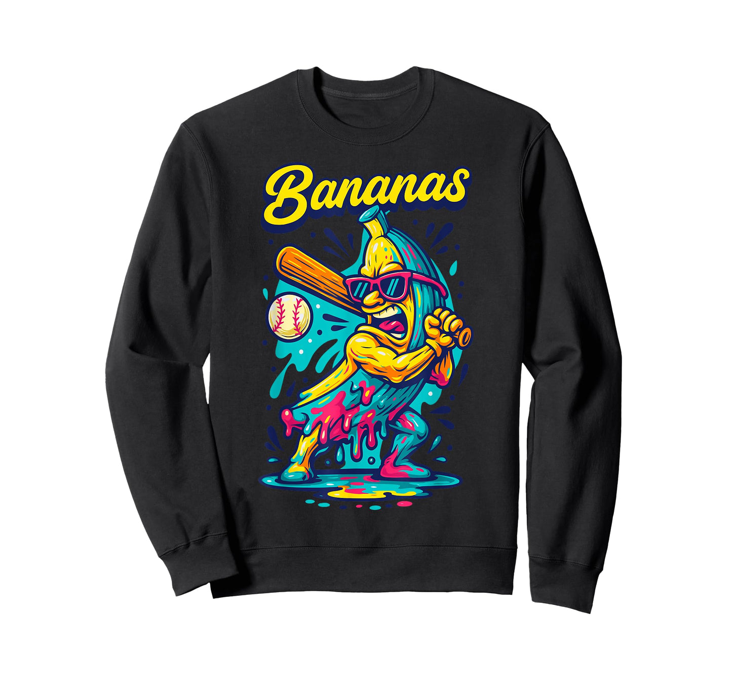 Funny Banana Swinging Baseball Funny Drip Mascot Cool Banana T-Shirt
