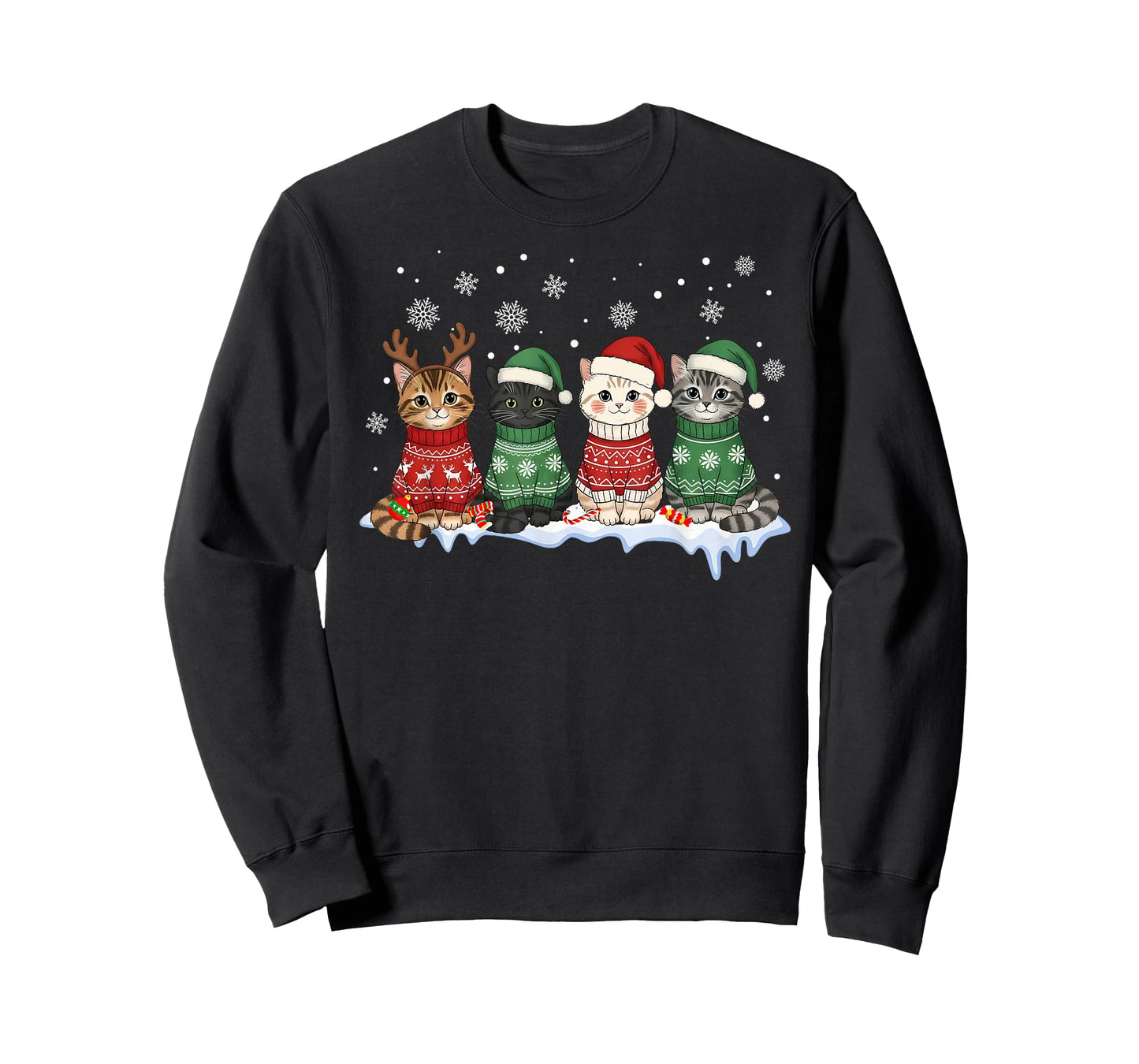 Cat Christmas Light Reindeer Santa Christmas Cat T-Shirt
