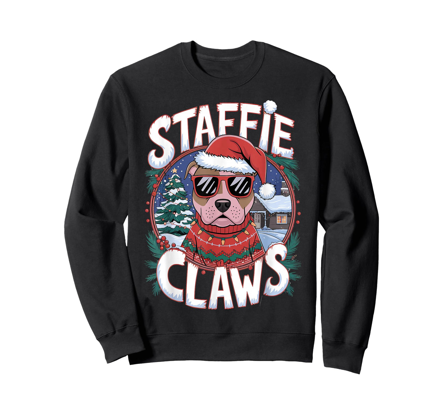 Christmas Santa Staffie Claws Dog Staffordshire Bull Terrier T-Shirt