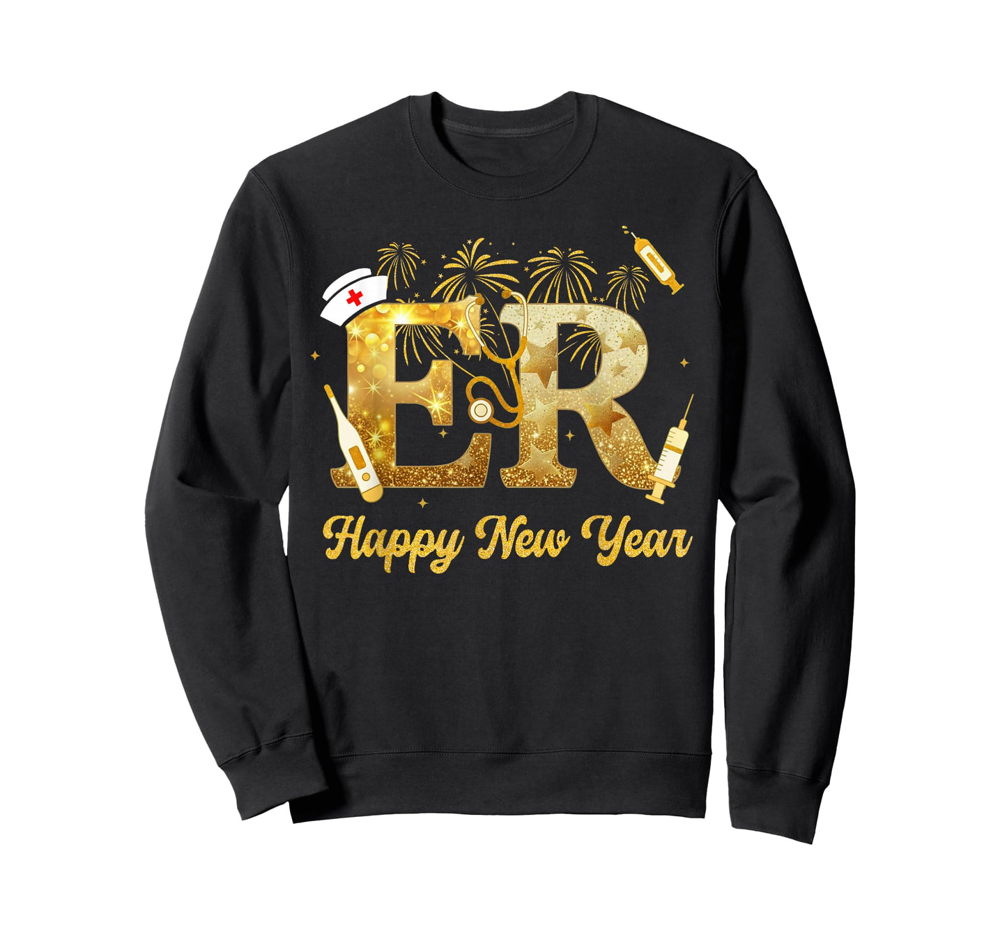 Retro ER Nurse Happy New Year 2026 Fireworks Nurse Squad T-Shirt