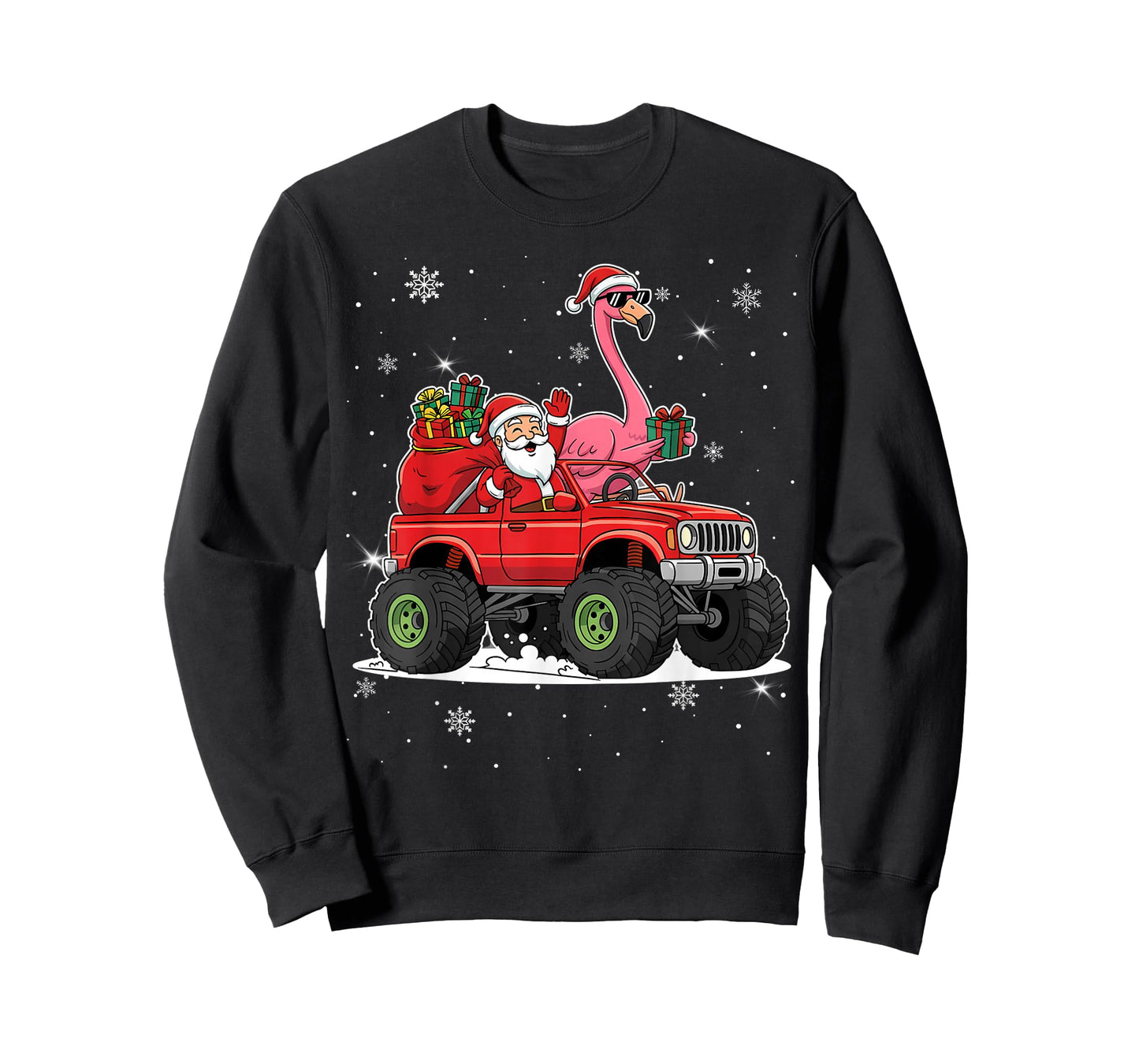 Xmas Santa Truck Flamingo Family Matching Men Women Kids T-Shirt