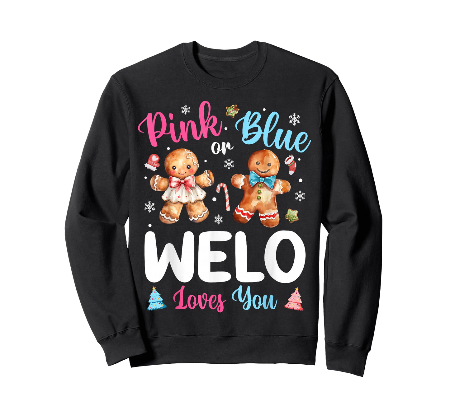 Pink or Blue Welo Loves You Gender Reveal Christmas T-Shirt