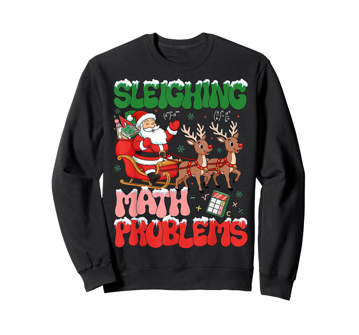 Retro Sleighing Math Problems Santa Math Teacher Christmas T-Shirt