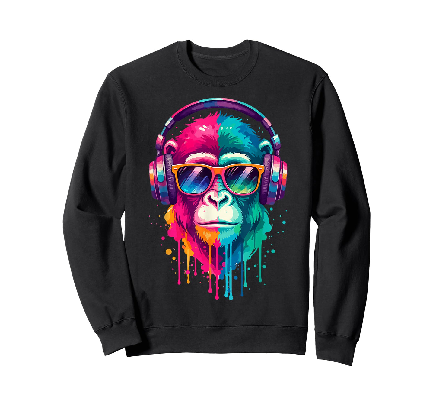 Monkey Wearing Headphones and Sunglasses EDM Rave Chimp Art T-Shirt