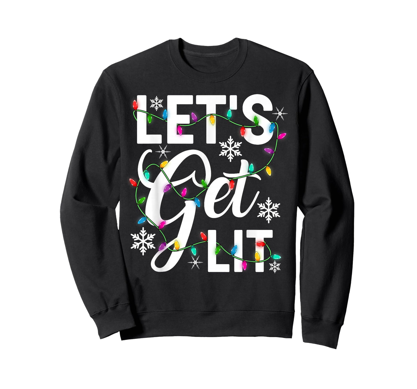 Women Let's Get Lit Xmas Lights Funny Christmas PJs Men Mom T-Shirt