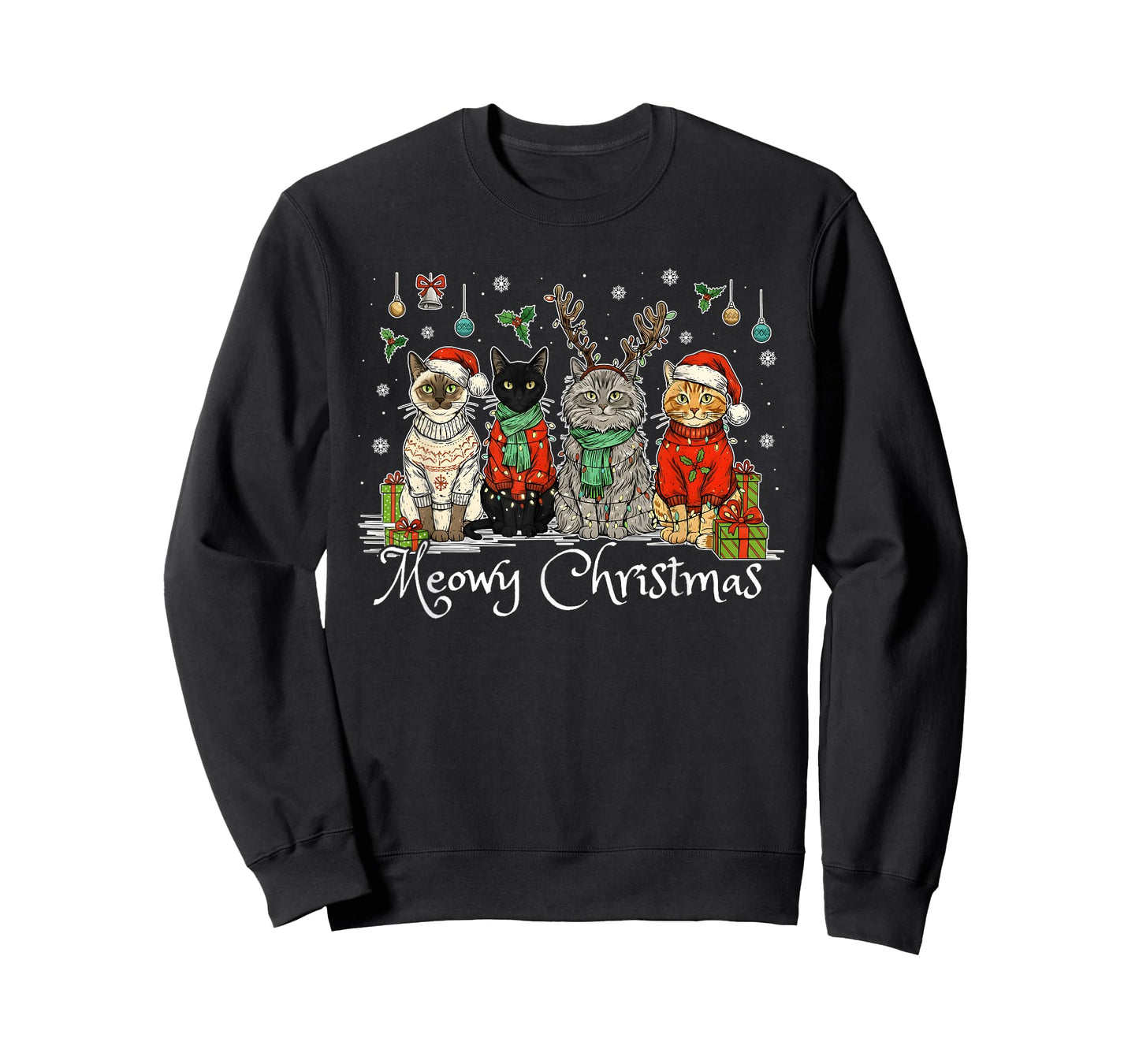 Meowy Catmas Cat Christmas Cute Kitten Cats Santa Hat Xmas T-Shirt