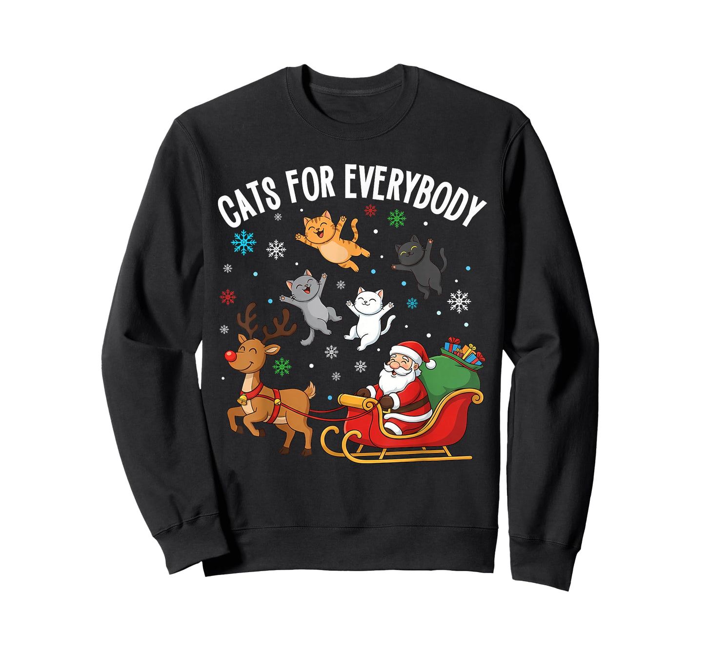 Cats for Everybody Christmas Cats Funny Santa Sleigh Xmas T-Shirt