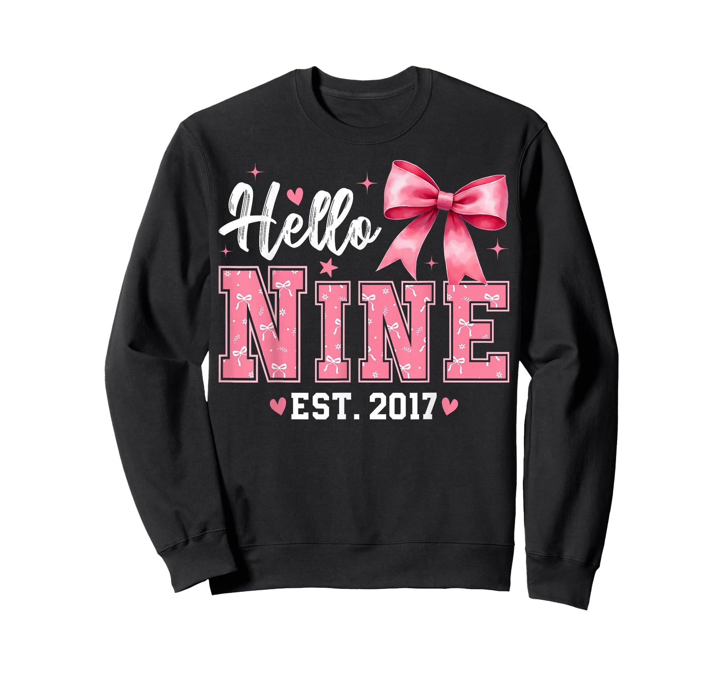 Hello Nine Est 2017 Coquette Bow 9th Birthday Girl T-Shirt