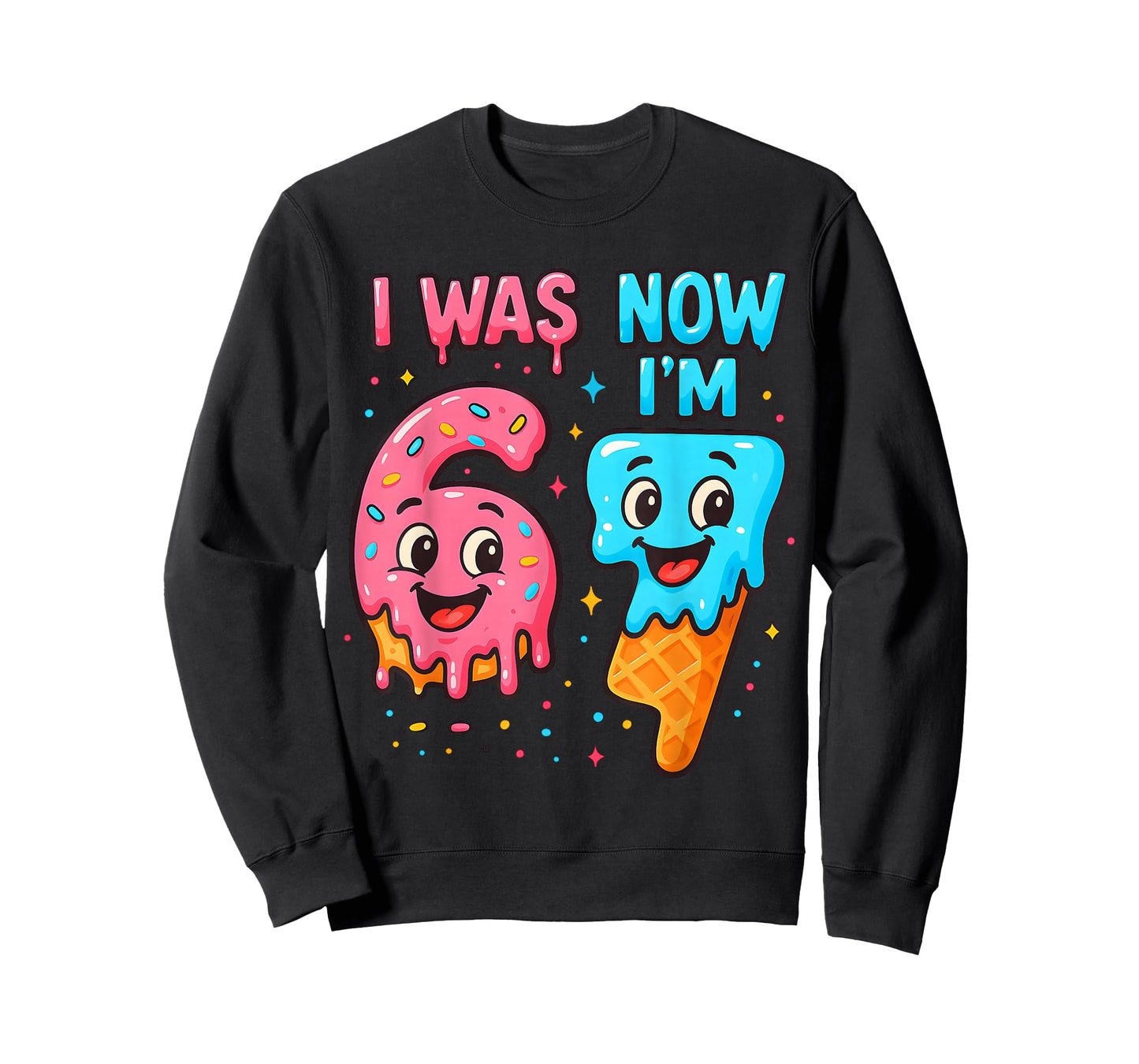 I was 6 Now I'm 7 Years Old Birthday 67 Ice Cream Drip Kids T-Shirt