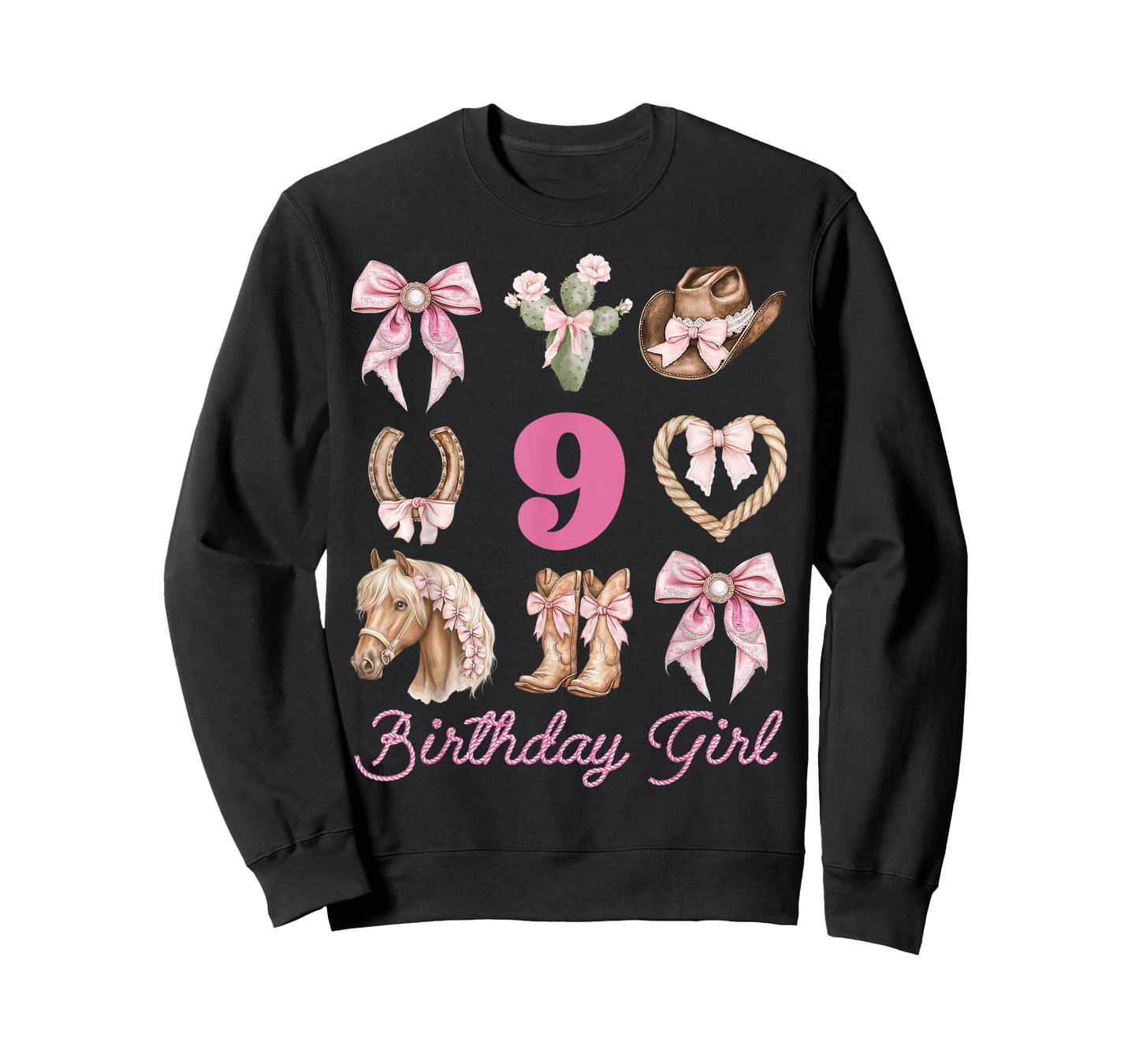 Western Coquette Bow 9th Birthday Girl Cowgirl 9 Year Old T-Shirt
