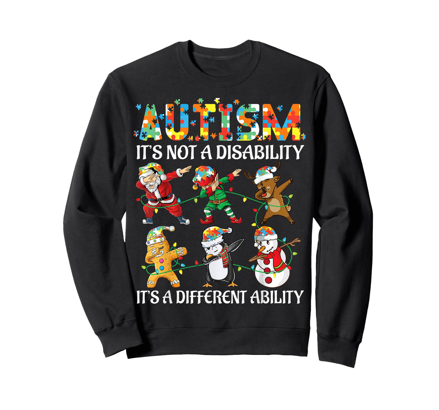 Autism Different Ability Christmas Santa and Elf Dabbing T-Shirt