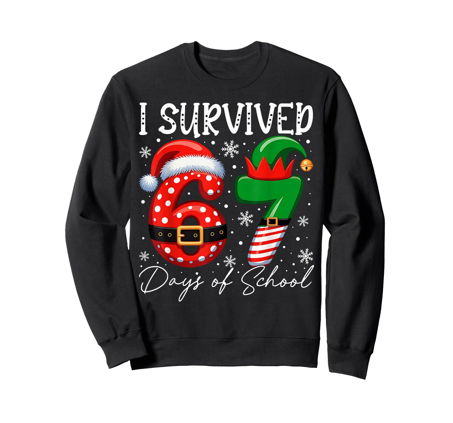 I Survived 67 Day of School Funny 67 Xmas Santa Elf Hat Meme T-Shirt