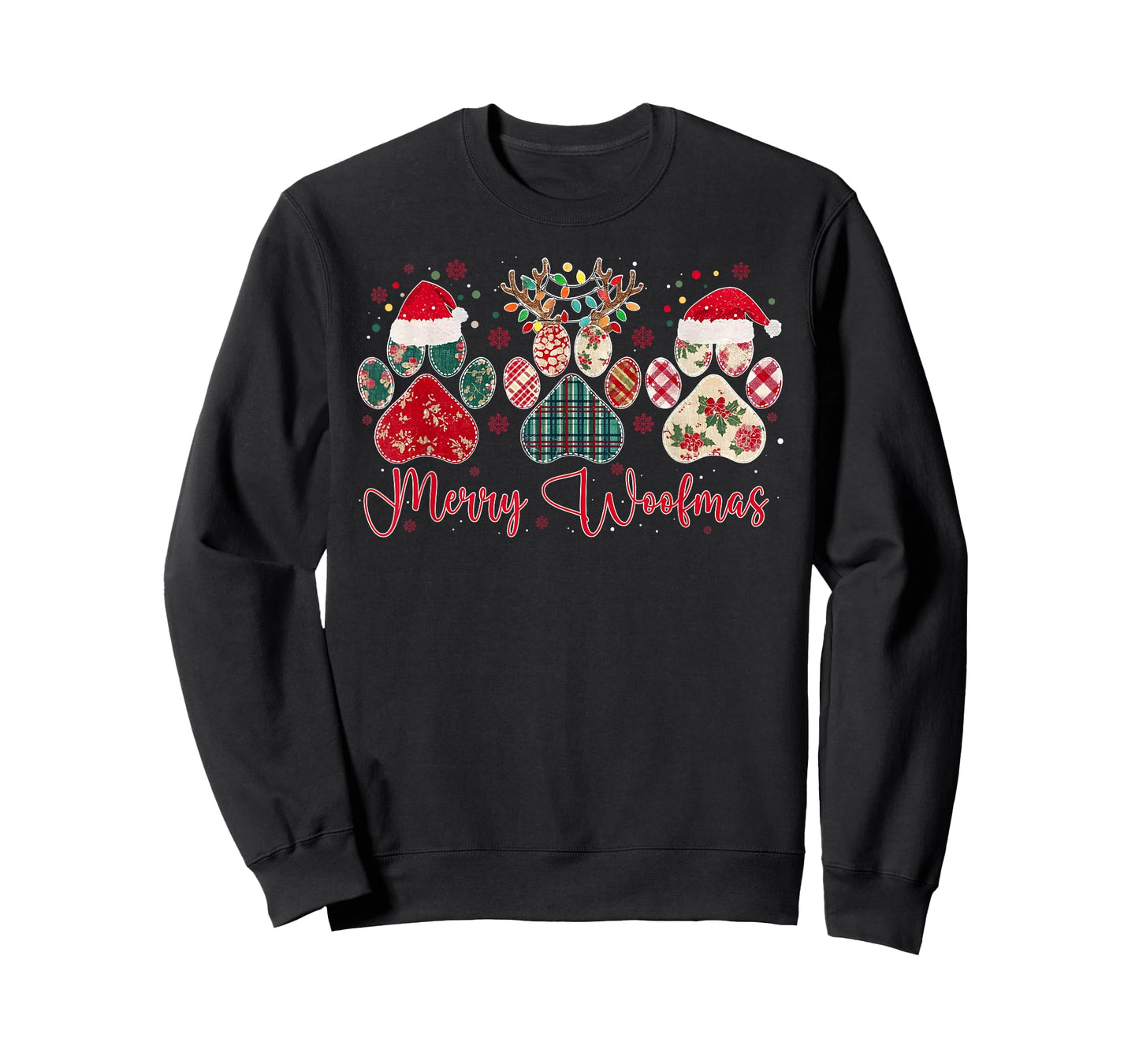 Merry Woofmas Christmas Dog Paws Buffalo Plaid Xmas Lights T-Shirt