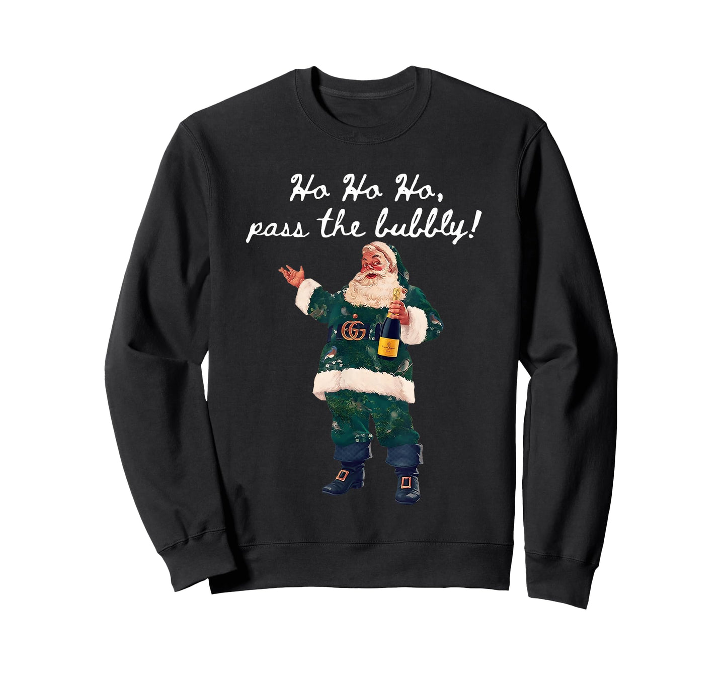Ho Ho Ho Pass The Bubbly Christmas Santa Drinking Champagne T-Shirt