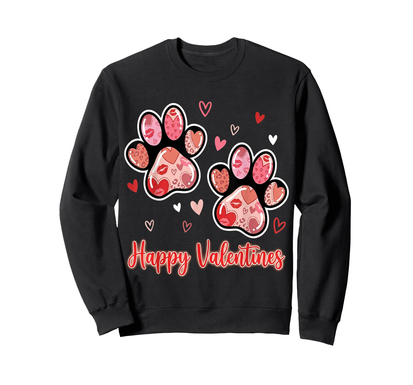 Hearts Cute Paw Valentine Dog and Happy Valentines Cat Lover T-Shirt
