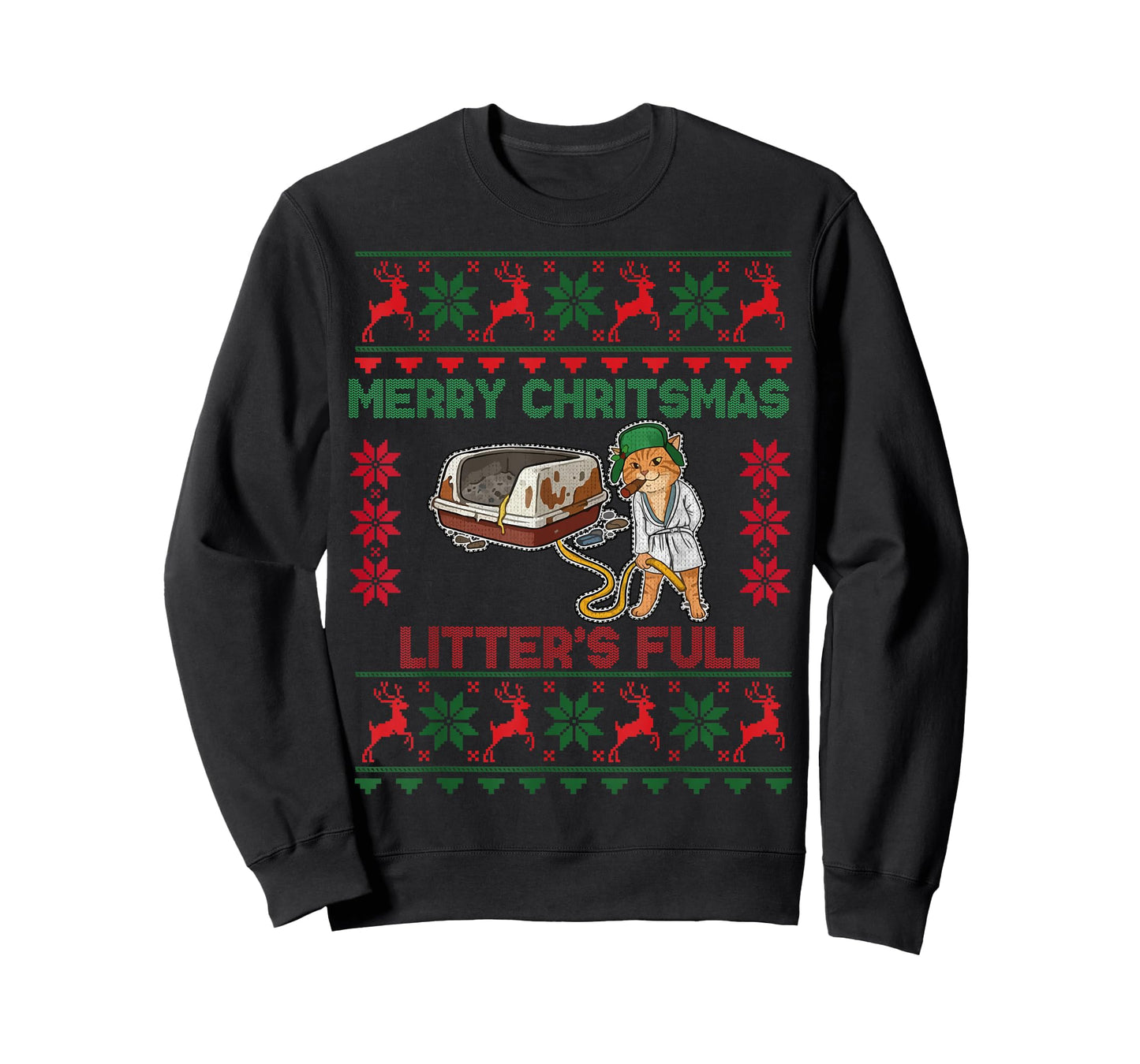 Litter's Full Merry Christmas Funny Cat Lover Ugly Christmas T-Shirt