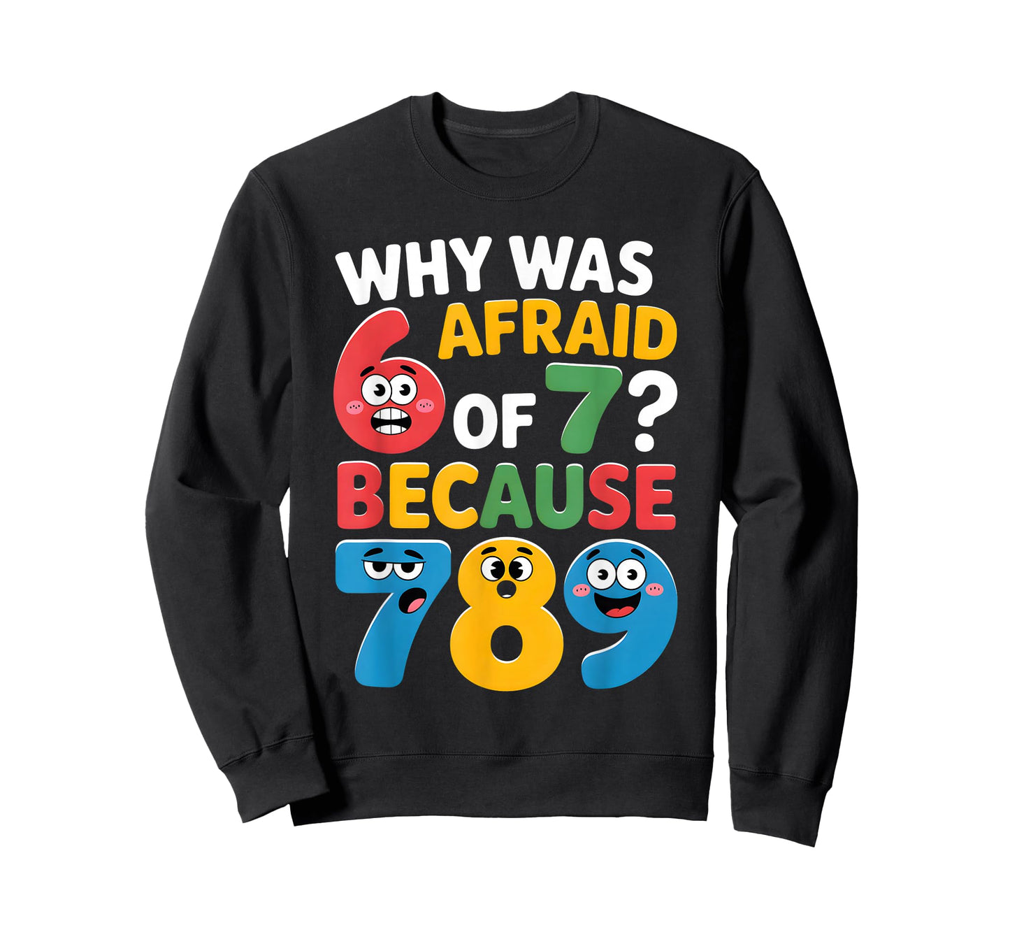Why was 6 Afraid of 7 Funny Math Day Joke Cartoon Numbers T-Shirt