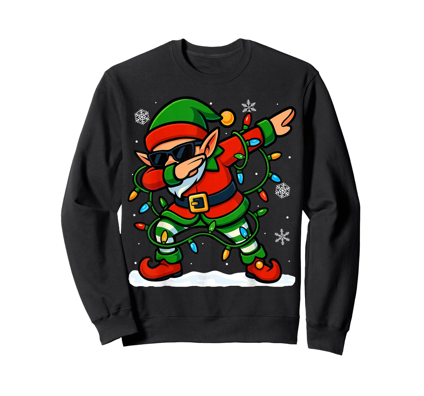 Dabbing Elf Christmas Girls Xmas Lights Funny Boys Christmas T-Shirt