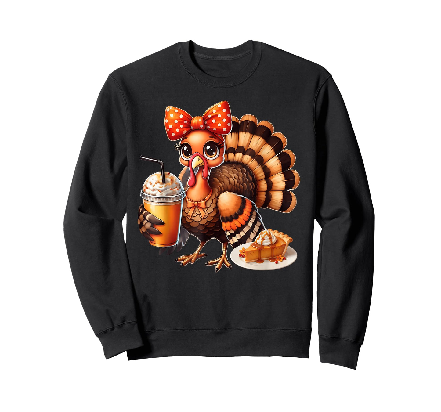 Turkey Drinking Coffee Bow Womens Turkey Day Thanksgiving T-Shirt