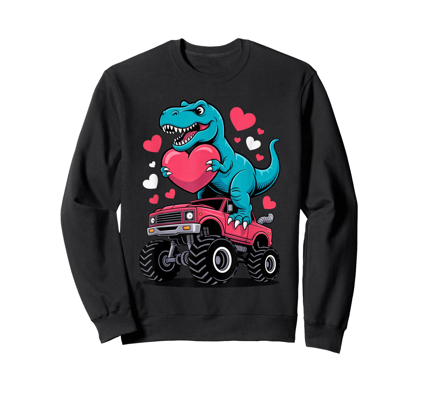 Cute Dinosaur Valentine Monster Truck Love Vibe Kids Couples T-Shirt