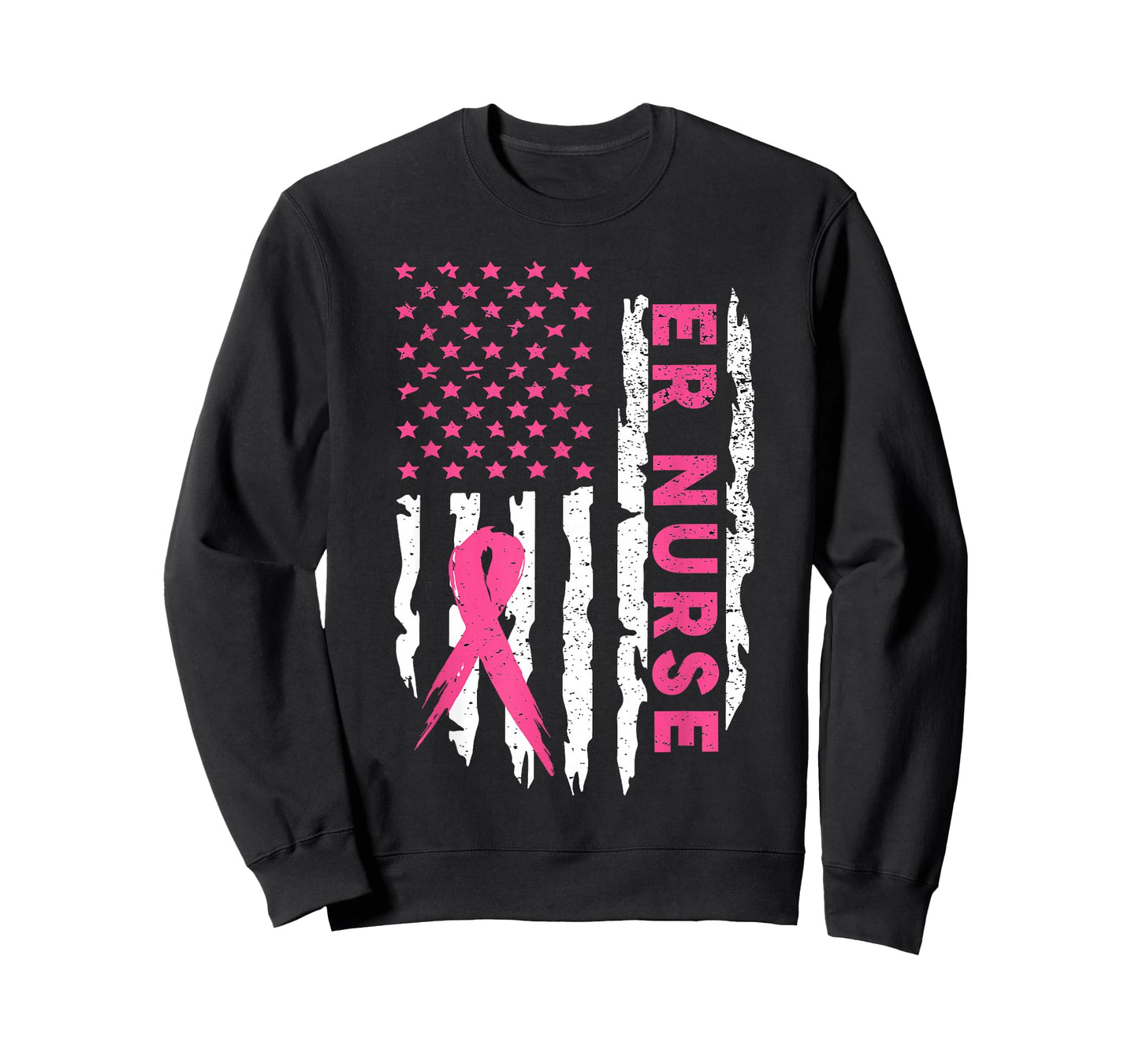 Er Nurse American Flag Nurse Breast Cancer Awareness T-Shirt